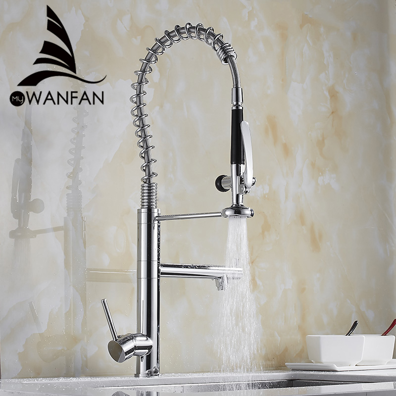 Commercial Kitchen Taps - ก๊อกน้ำห้องครัว โครเมียม ทองเหลือง ก๊อกน้ำสูงสำหรับอ่างล้างจาน พร้อมหัวฉีดแบบดึงออกได้ ด้ามจับเดี่ยว