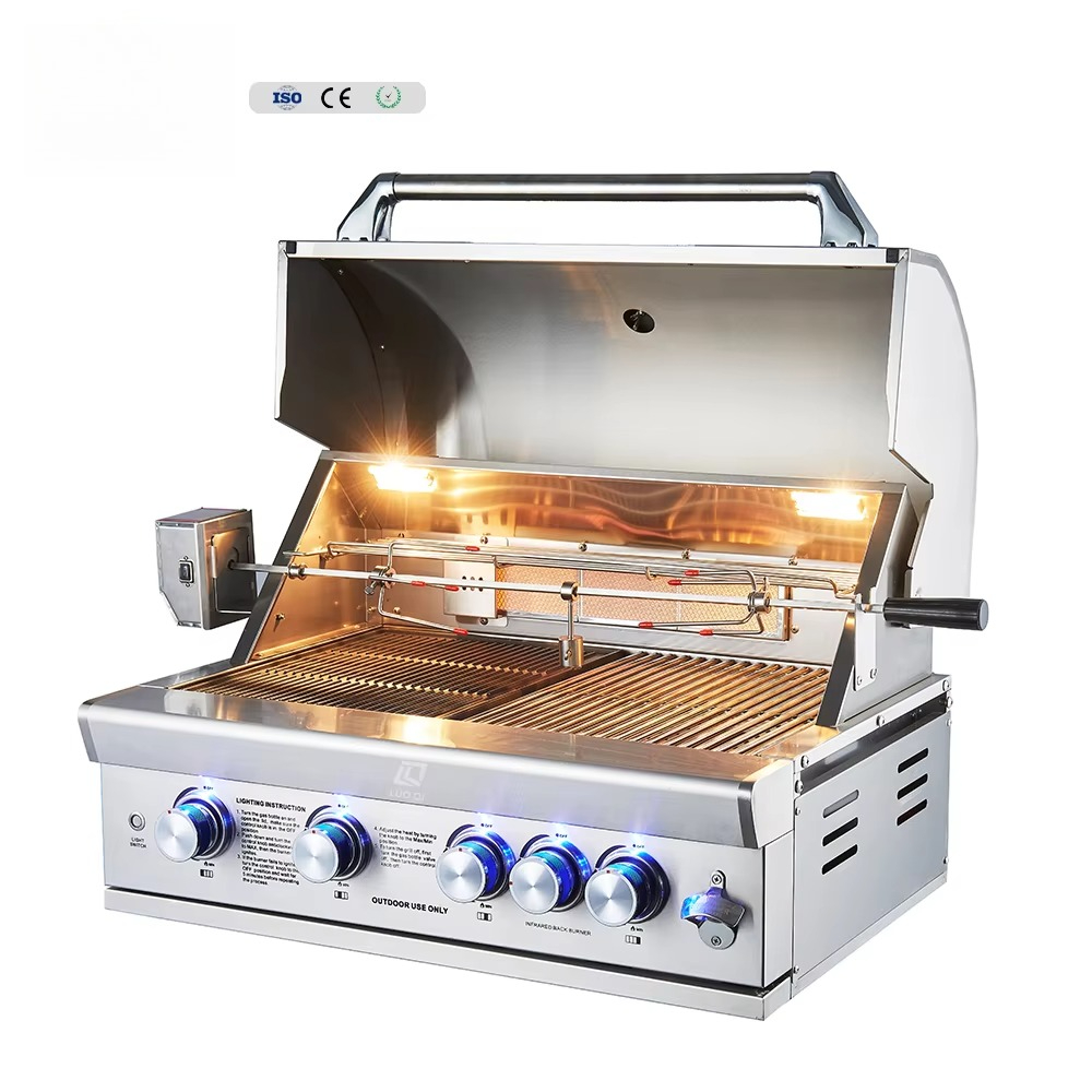 Commercial Kitchen Grill - เตาย่างบาร์บีคิวแก๊สสแตนเลส 5 หัวเตา พร้อมหัวเตาแบบปรับแต่งได้ ใช้สำหรับครัวกลางแจ้ง ใช้งานได้ทั้งในครัวเรือนและเชิงพาณิชย์