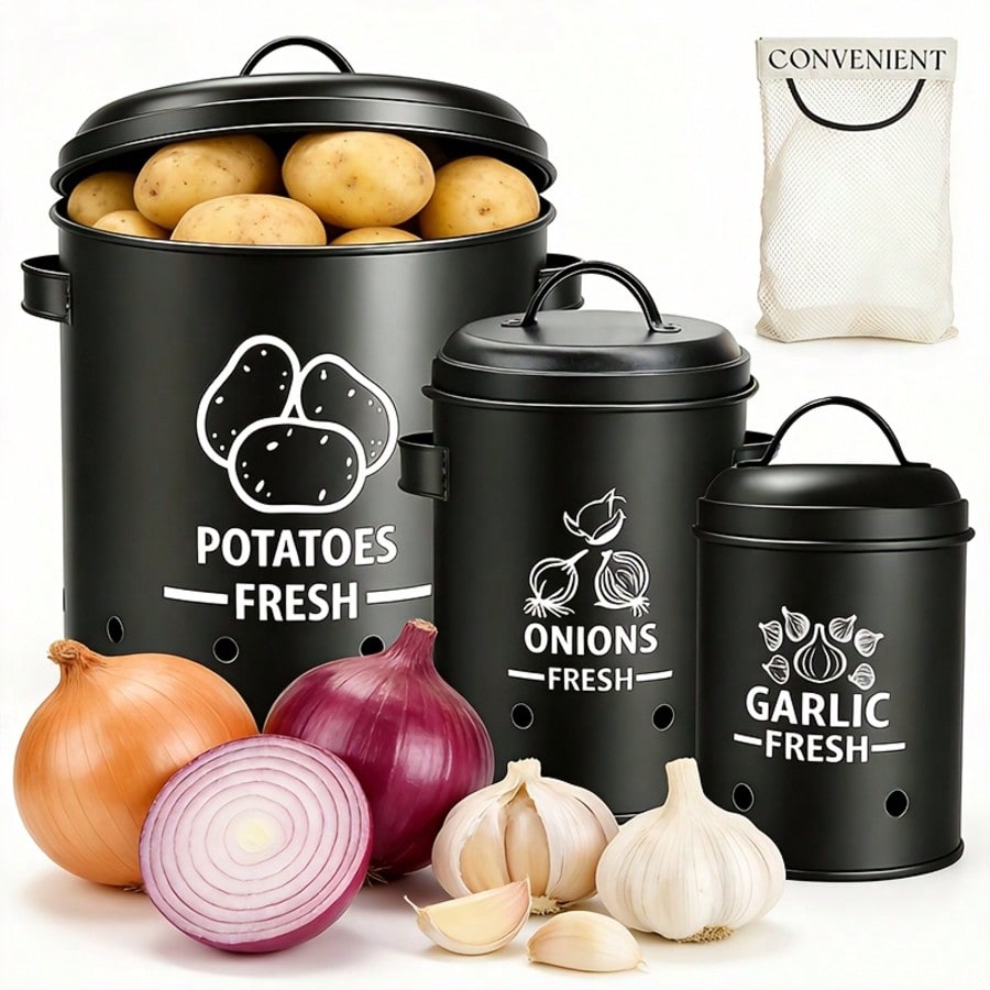 Commercial Kitchen Organization - ชุดกล่องเก็บมันฝรั่ง หัวหอม กระเทียม สไตล์ฟาร์มเฮาส์ สีดำแบบเรียบง่าย 3