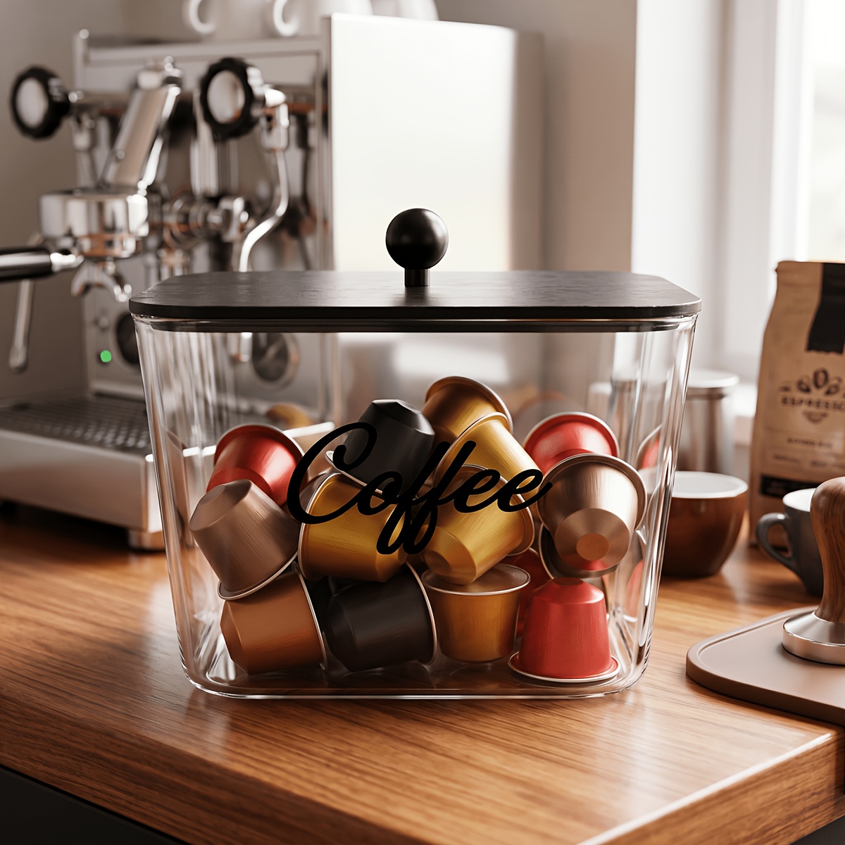 Commercial Kitchen Organization - ที่ใส่ฝักกาแฟพร้อมฝาปิด กล่องเก็บของพลาสติก ที่จัดระเบียบ K-Cup ความจุขนาดใหญ่ สำหรับเคาน์เตอร์ครัว
