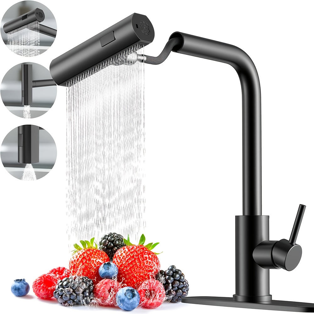 Commercial Kitchen Taps - 1 PC สีดําก๊อกน้ําห้องครัวดึงสเปรย์,น้ําตกก๊อกน้ําอ่างล้างจาน,Commercial Utility ก๊อกน้ําห้องครัวสแตนเลส