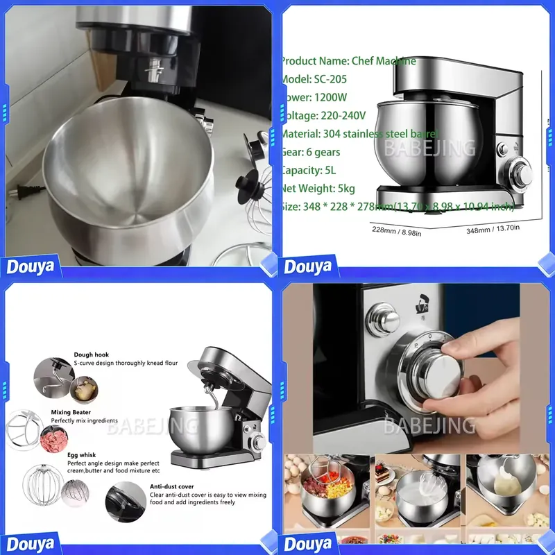 Commercial Kitchen Mixers Dough Mixer - BABEJING เครื่องผสมแป้งแบบสามในหนึ่งขนาดเล็ก เครื่องทำแป้งเชิงพาณิชย์และเครื่องผสมครีม อุปกรณ์ครัว