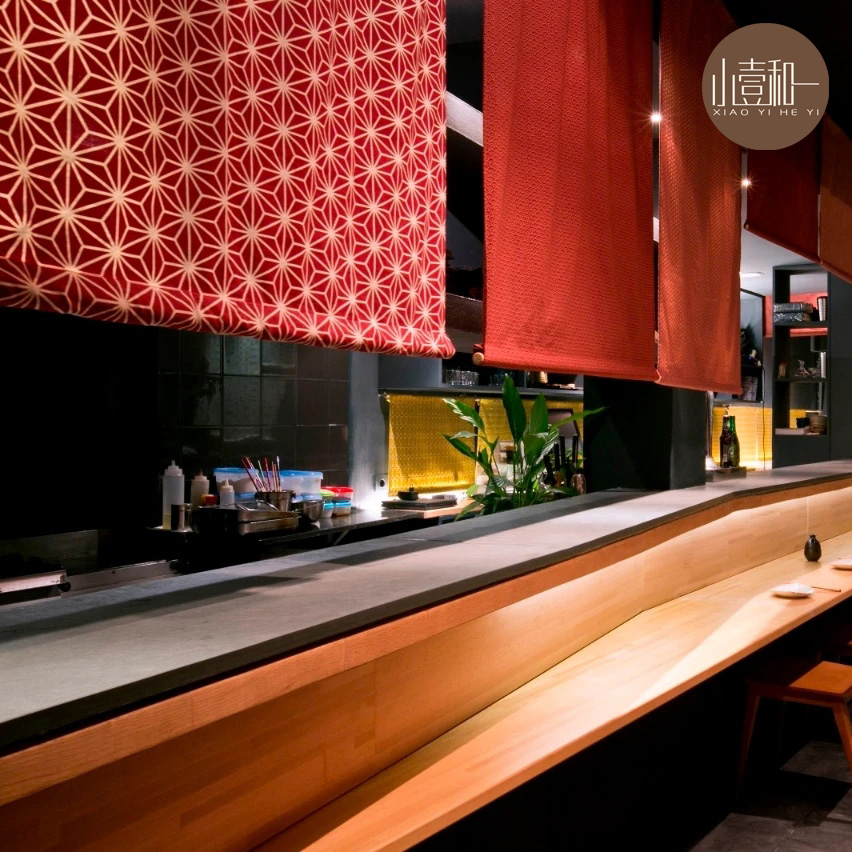 Commercial Kitchen Japanese - ร้านอาหารญี่ปุ่นห้องครัวผ้าม่านประตู Double Layered Tea House ผ้าม่านสั้นเคาน์เตอร์บาร์