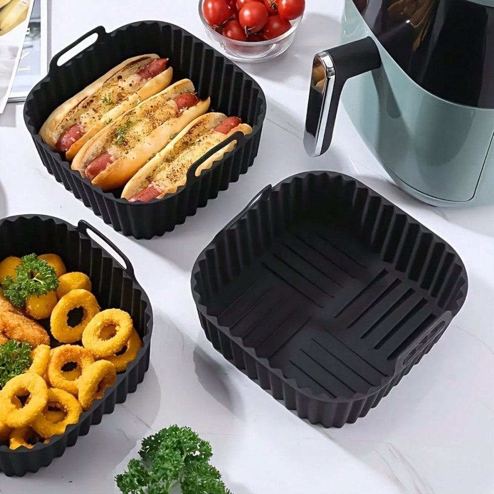 Commercial Kitchen Items - แผ่นรองซิลิโคนสำหรับหม้อทอดไร้น้ำมันแบบใช้ซ้ำได้ 1 ชิ้น, อุปกรณ์เสริมสำหรับหม้อทอดไร้น้ำมัน, อุปกรณ์ครัวสำหรับเปลี่ยนแผ่นรองอบแบบใช้แล้วทิ้ง, สีดำ