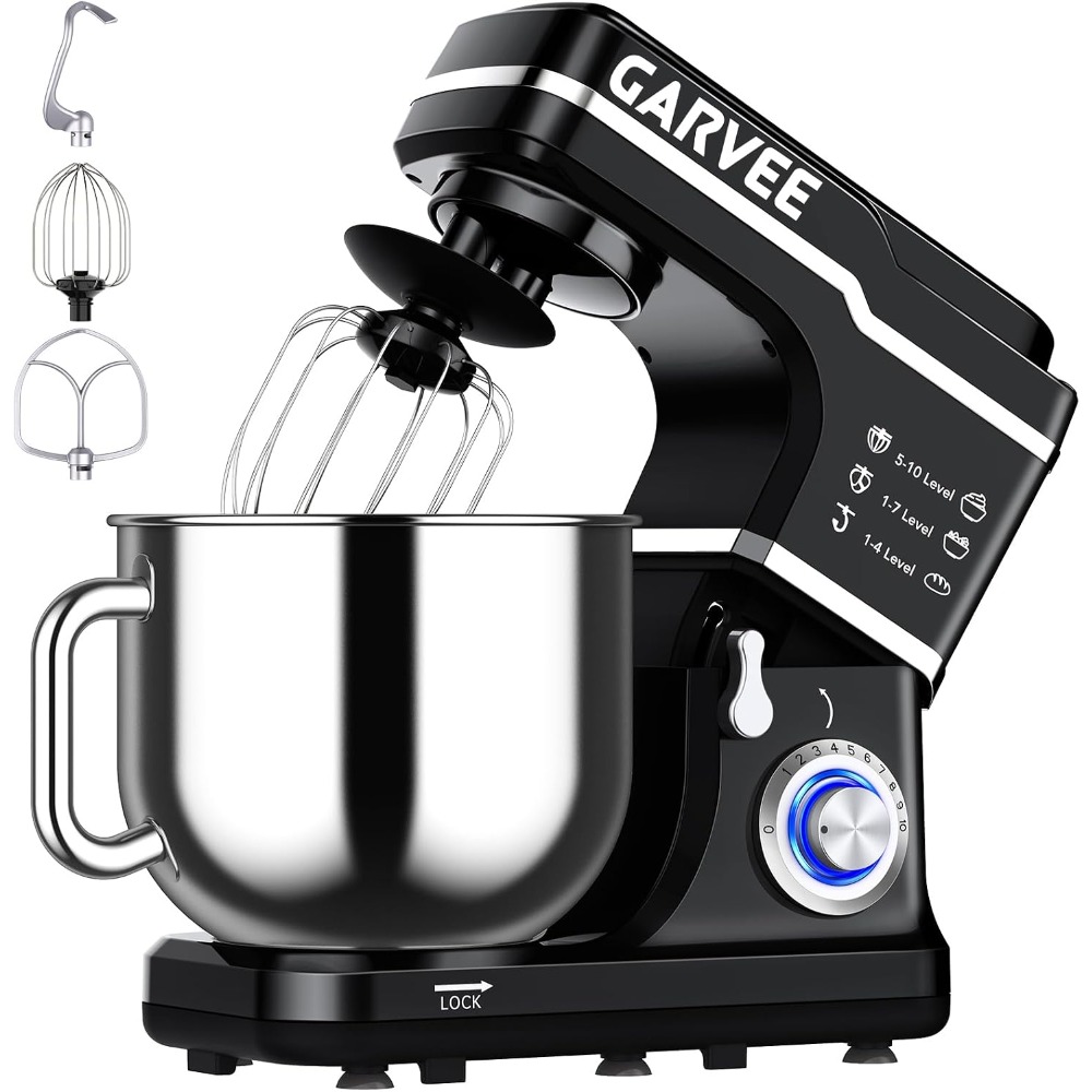 Commercial Kitchen Mixers Dough Mixer - เครื่องผสมอาหาร Garvee 110-120V, 60hz 6.7L พร้อมโถผสมสแตนเลส